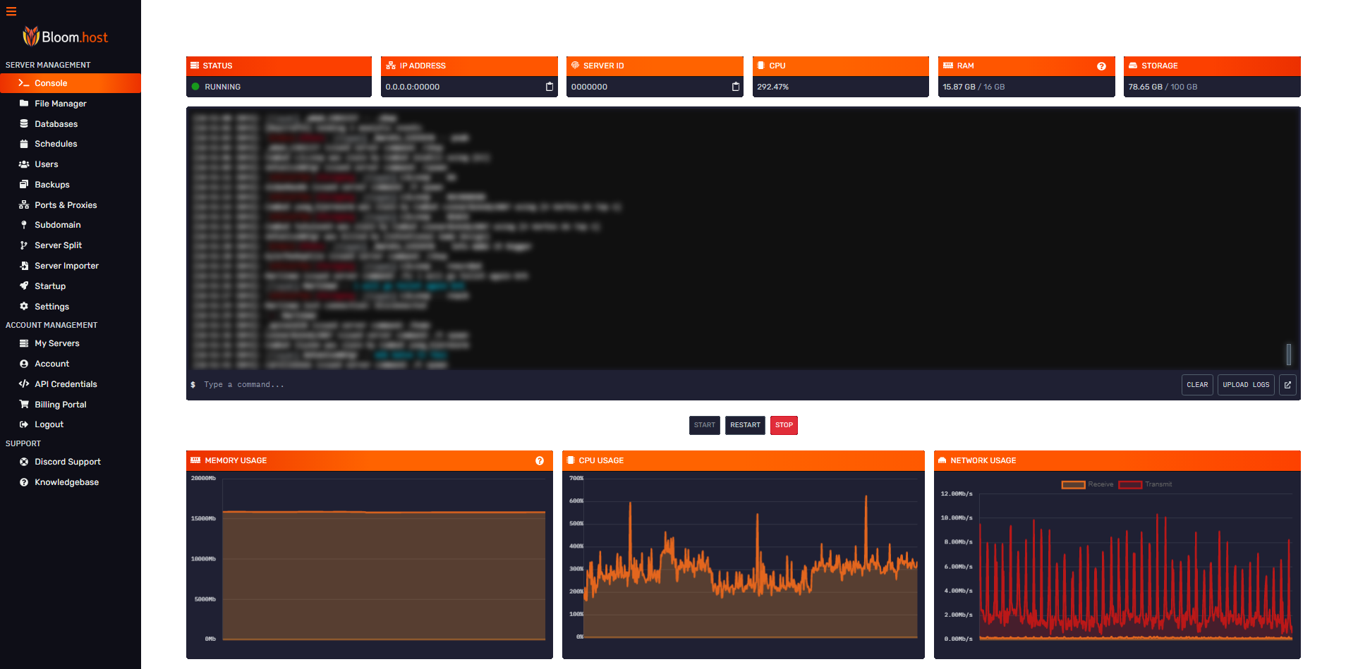 DuckPanel server selector listing available servers