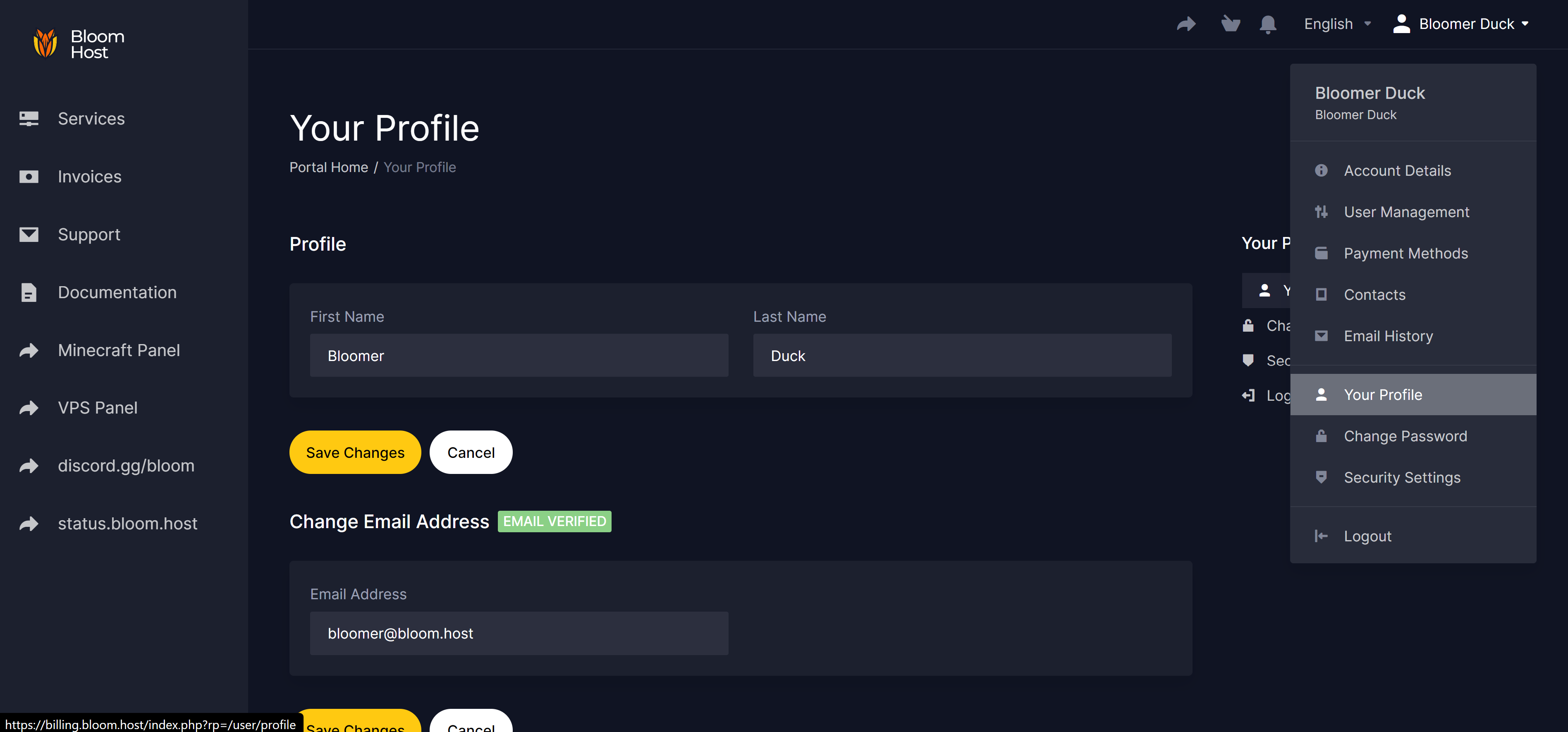 Billing profile form with the Email Address field