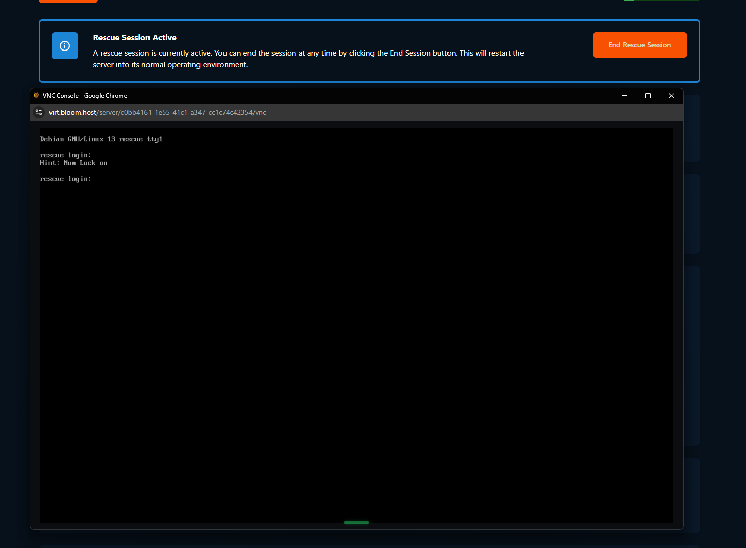 VirtFusion rescue mode controls and VNC console option