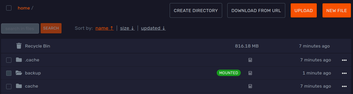 File Manager showing the mounted backup
