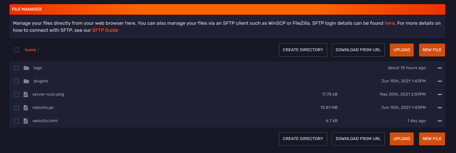 Velocity files generated in the File Manager